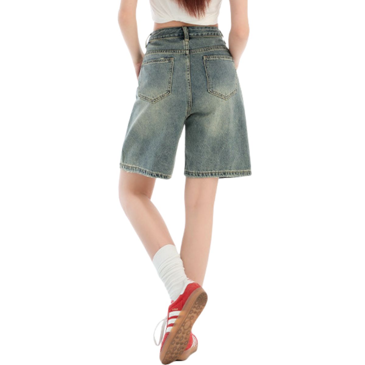 Mud WashedWomen's Vintage Washed Bermuda Denim Shorts
