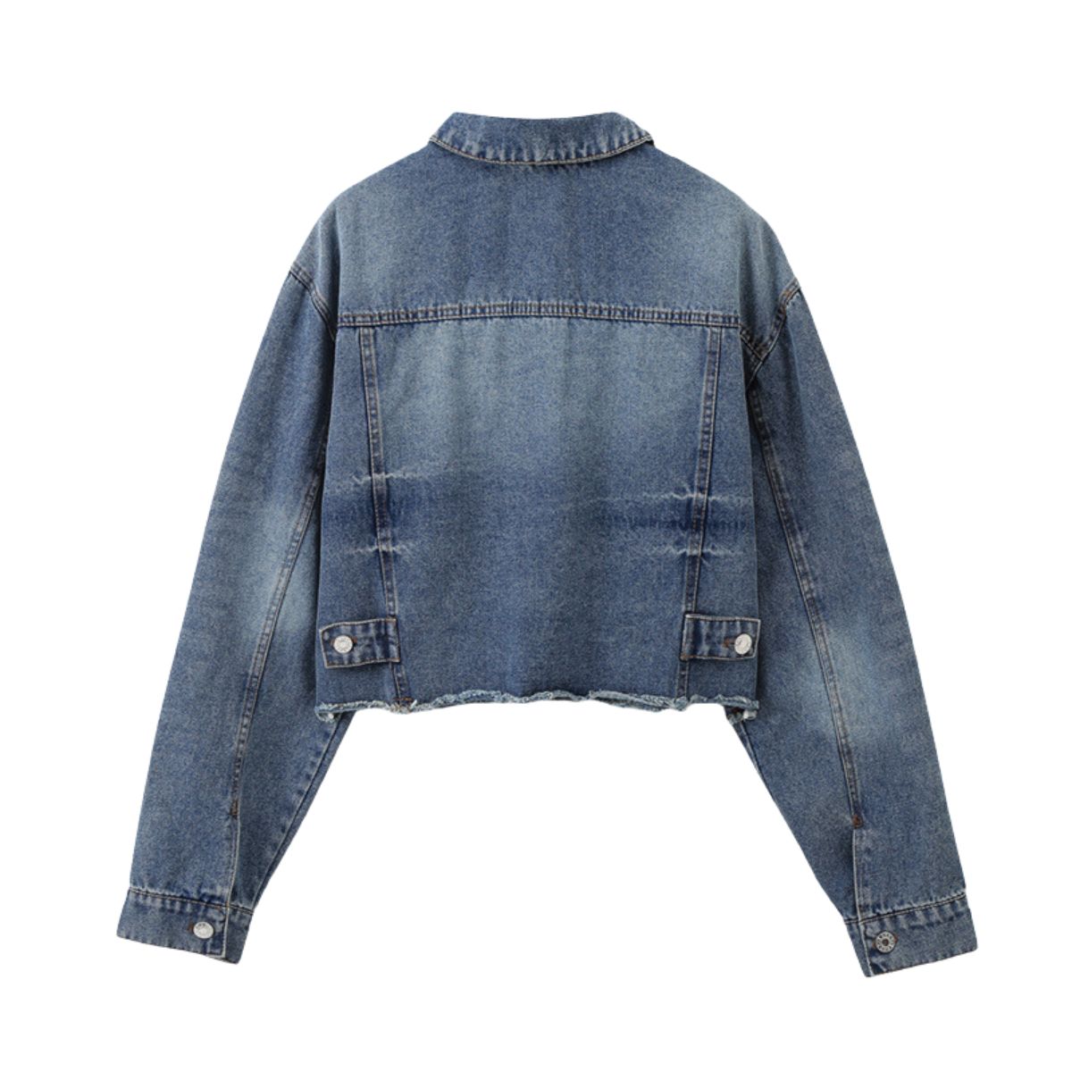 Cropped Raw Hem Washed Denim Jacket