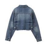 Cropped Raw Hem Washed Denim Jacket