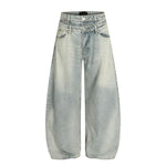 Men's Two-Tone Double Waist Denim Pants Washed Distressed Punk