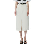 White High-Rise Denim Midi Skirt