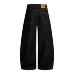 Raw Yellow-Stitch Wide-Leg Curved Baggy Denim Pants