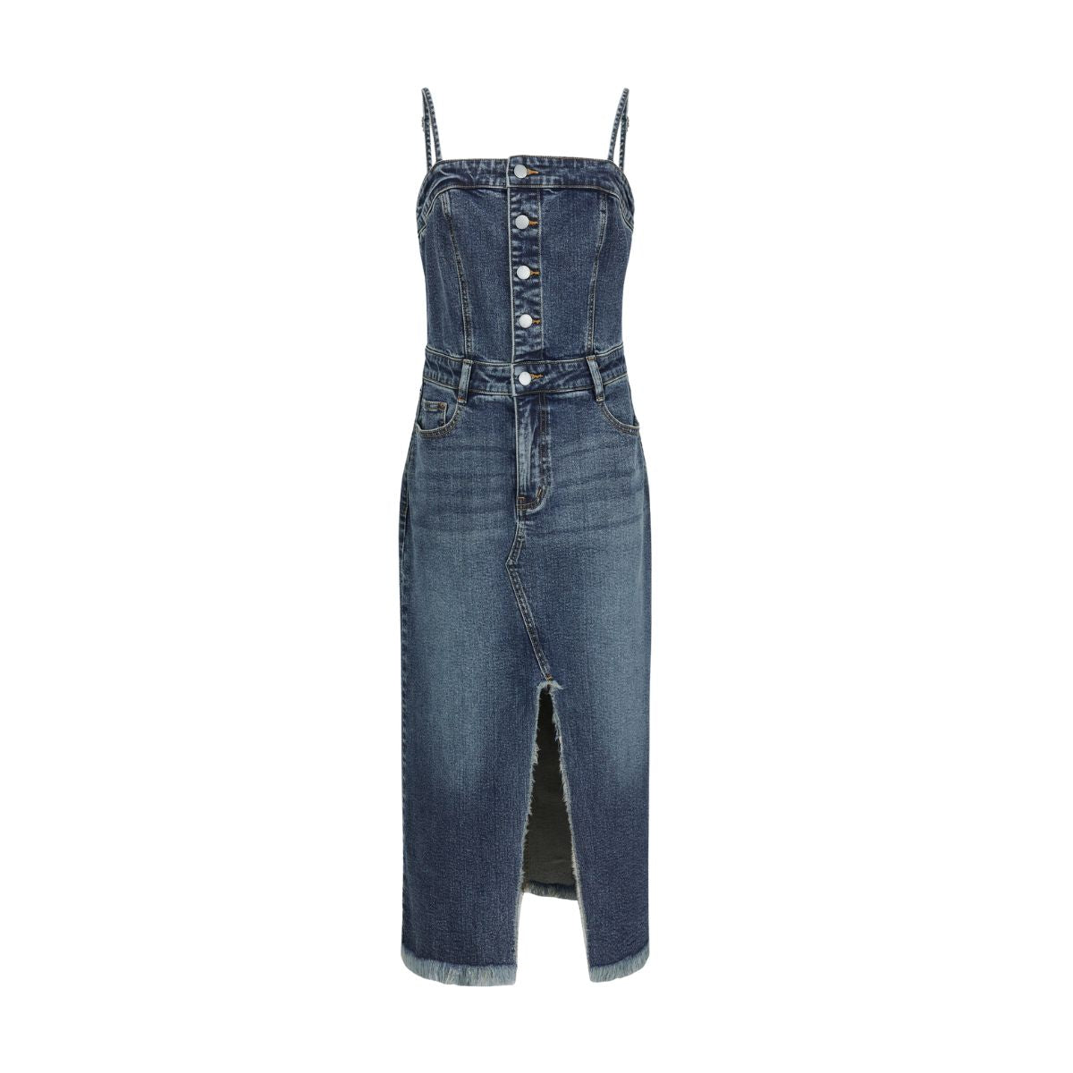 Spaghetti Strap Denim Bustier Midi Dress