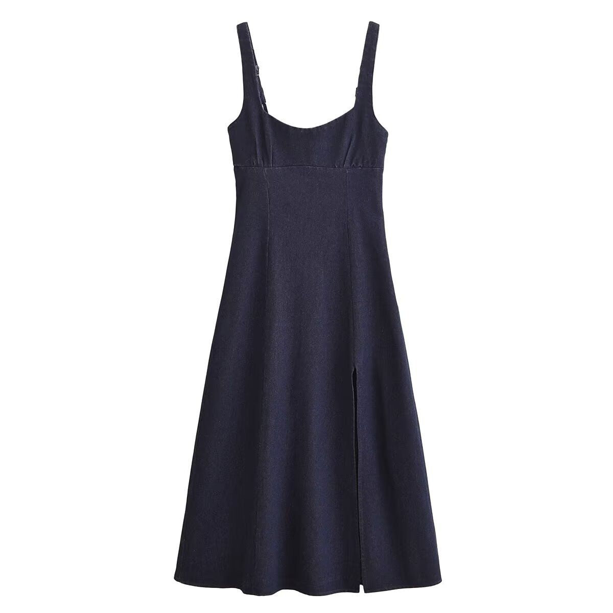 A-Line Strappy Denim Midi Dress