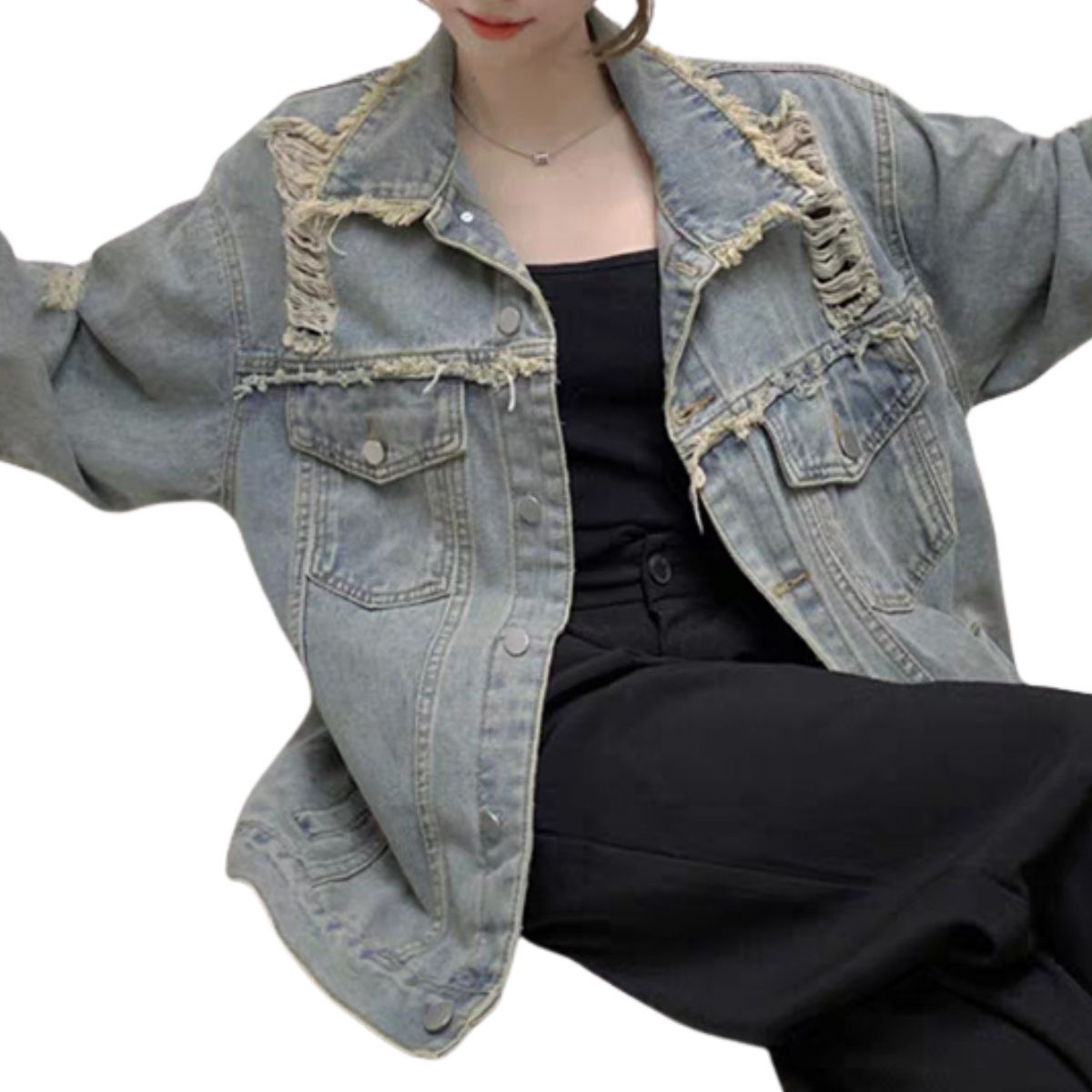Baggy Fit Ripped Denim Jacket