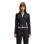 Double-Slider Zipper Fleece Cropped Sweatshirt