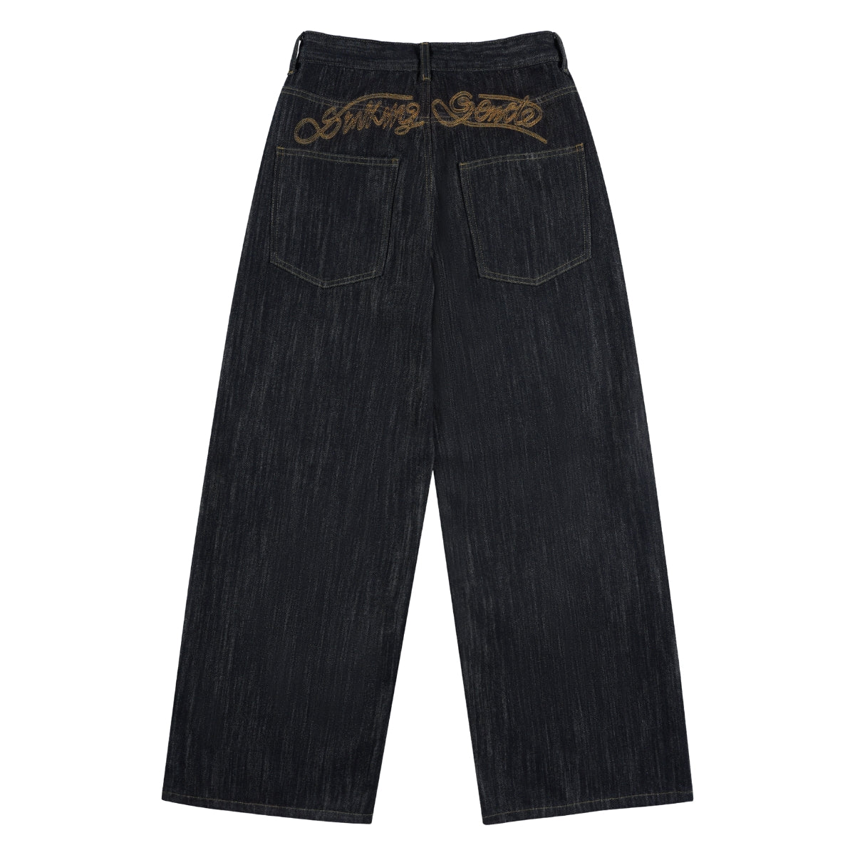 Embroidered Black Washed Baggy Jeans