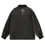 Retro Dark Graffiti Print Mottled Spider Letter Denim Jacket