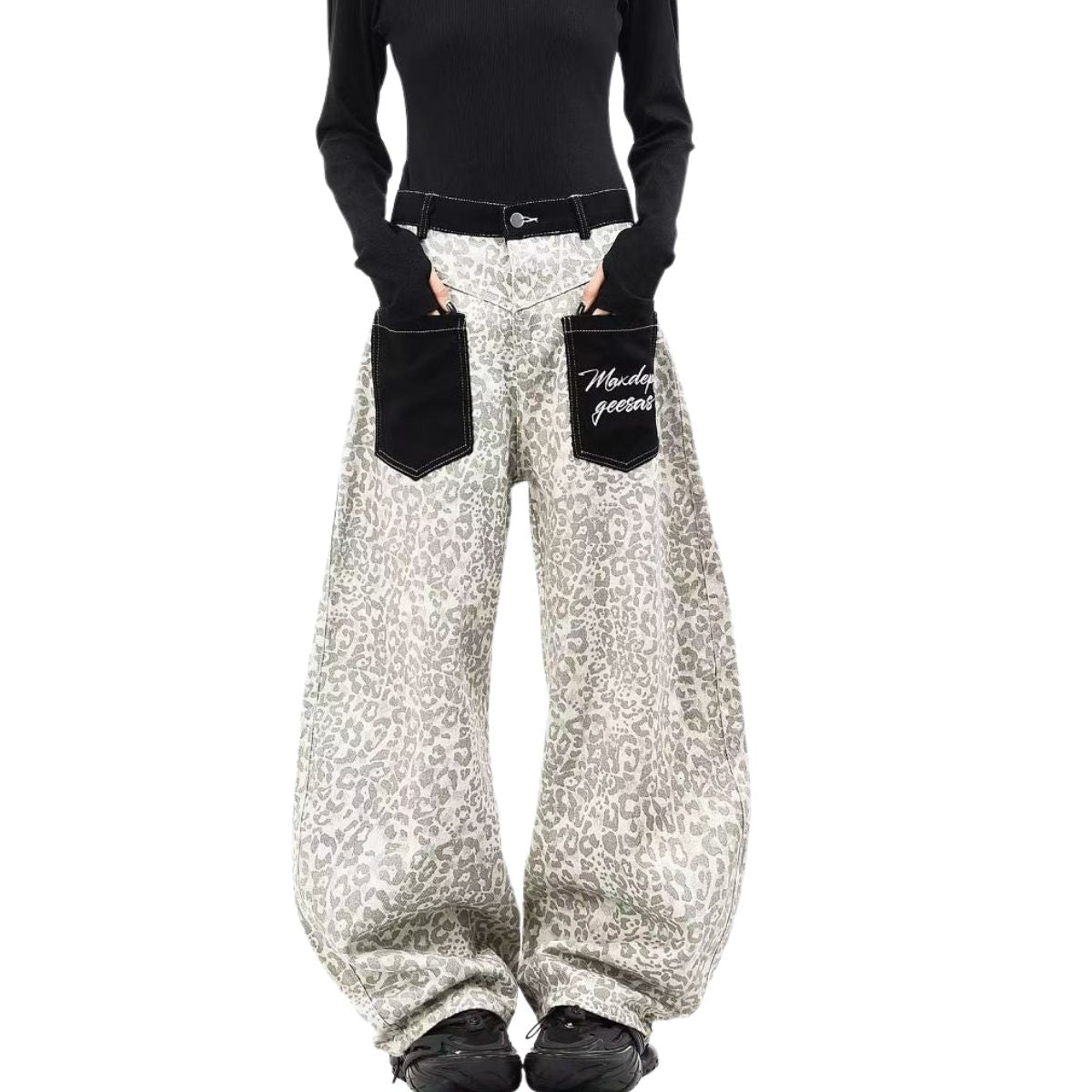 Vintage Leopard Print Balloon Leg Jeans