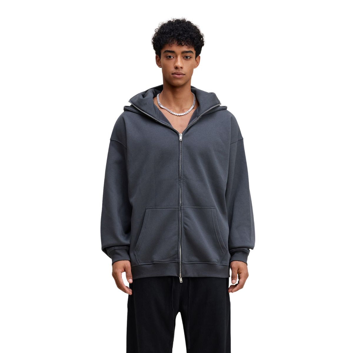 Unisex Full-Zip Fleece Layered Hood Hoodie