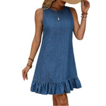 Ruffle Hem Sleeveless Denim Mini Dress