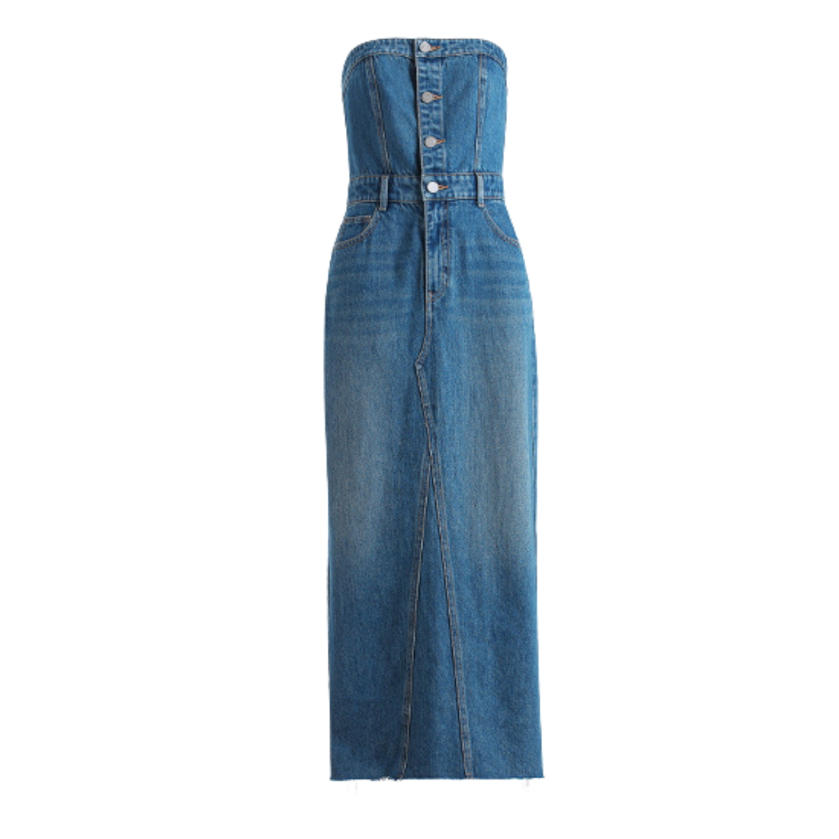 Strapless Washed Denim Maxi Dress