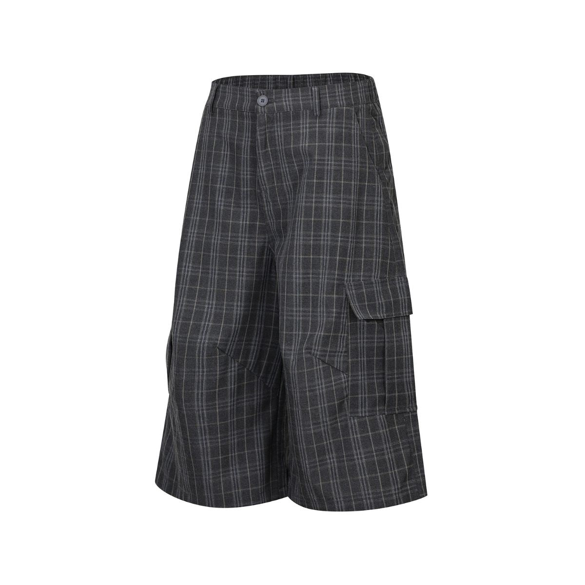 Plaid Multi-Pocket Cropped Cargo Shorts