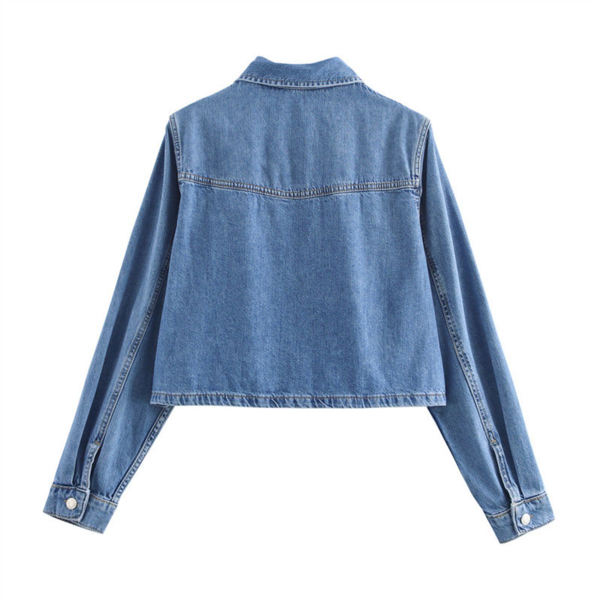 Button-Front Cropped Denim Shacket