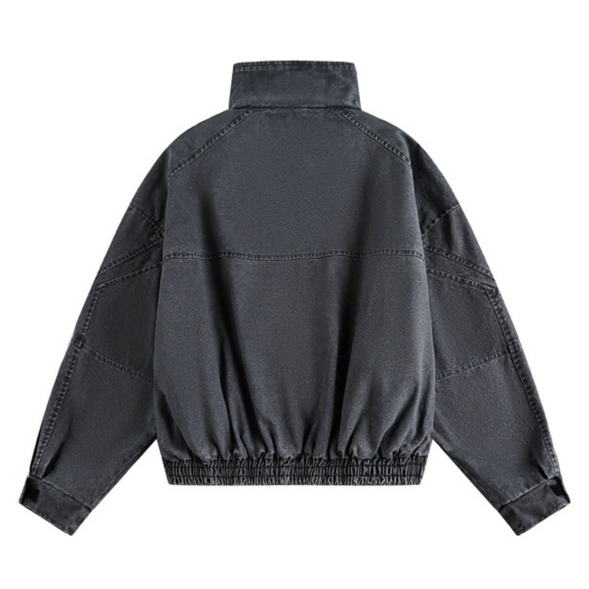 Stand Collar Vintage Washed Short-sleeved Denim Baseball Jacket