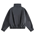 Stand Collar Vintage Washed Short-sleeved Denim Baseball Jacket