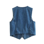 Classic Blue Button-Front Denim Vest