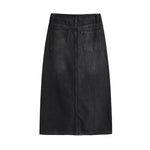 Black Washed Denim Midi Skirt