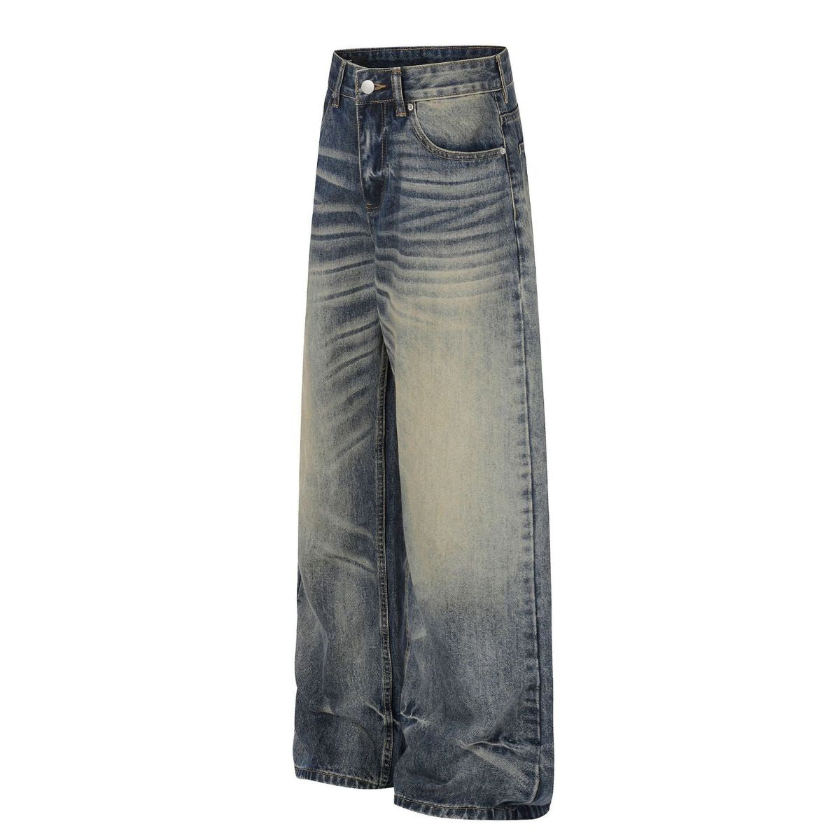 Vintage Washed Wide Leg Whiskered Jeans