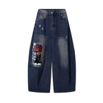 Cartoon Patchwork Distressed Barrel Jeans