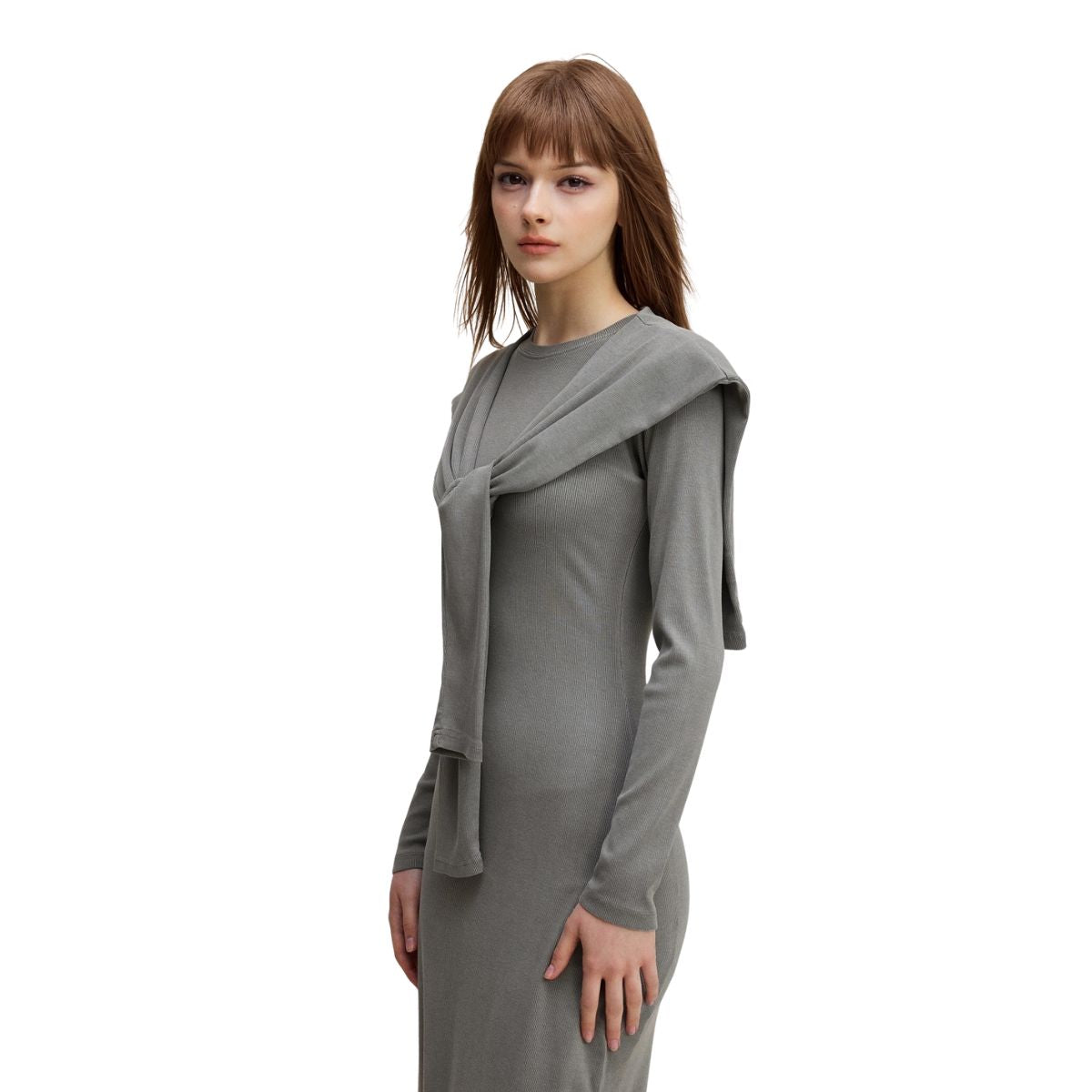 Front Tie Ribbed Knit Shoulder Wrap