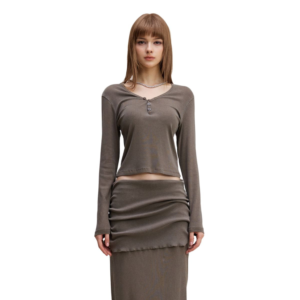 Long-Sleeve Ribbed Henley Top 8.25oz