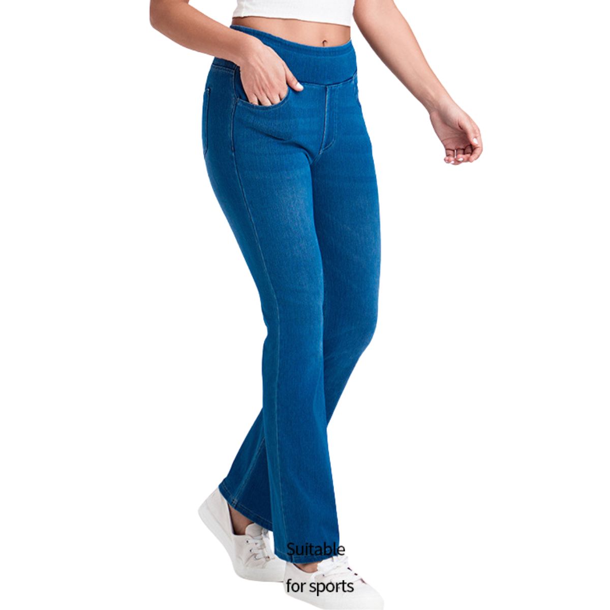 Mid-Rise Washed Whisker Knit Denim Pants