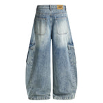 Distressed Cargo Style Wide Leg Denim Jeans