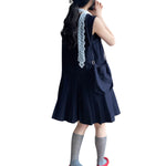 Loose-Fit Pleated Denim Mini Dress