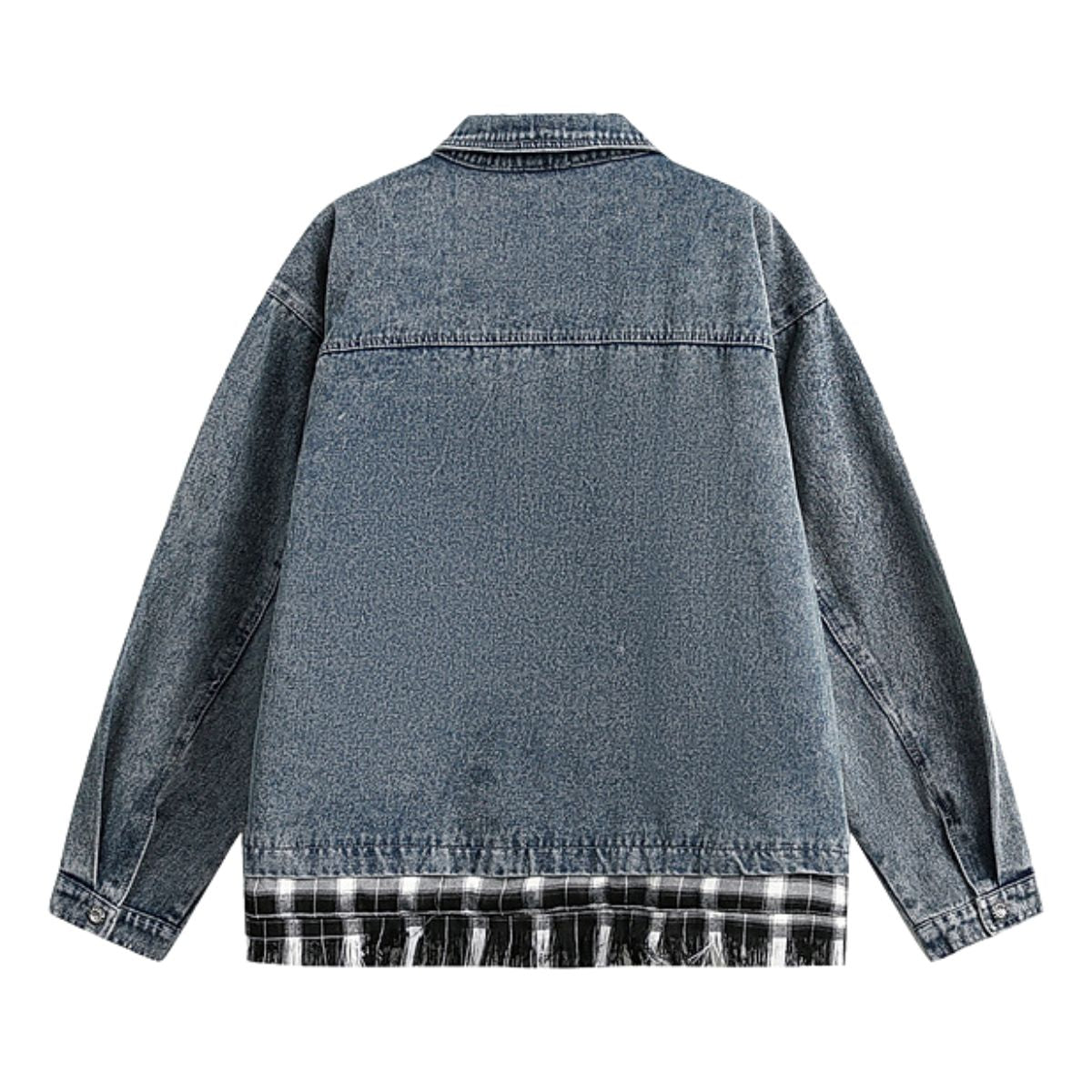 Men's Retro Plaid Patchwork Fake Two-piece Denim Jacket