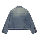 Men's American Zipper Design Washed Distressed Denim Jacket