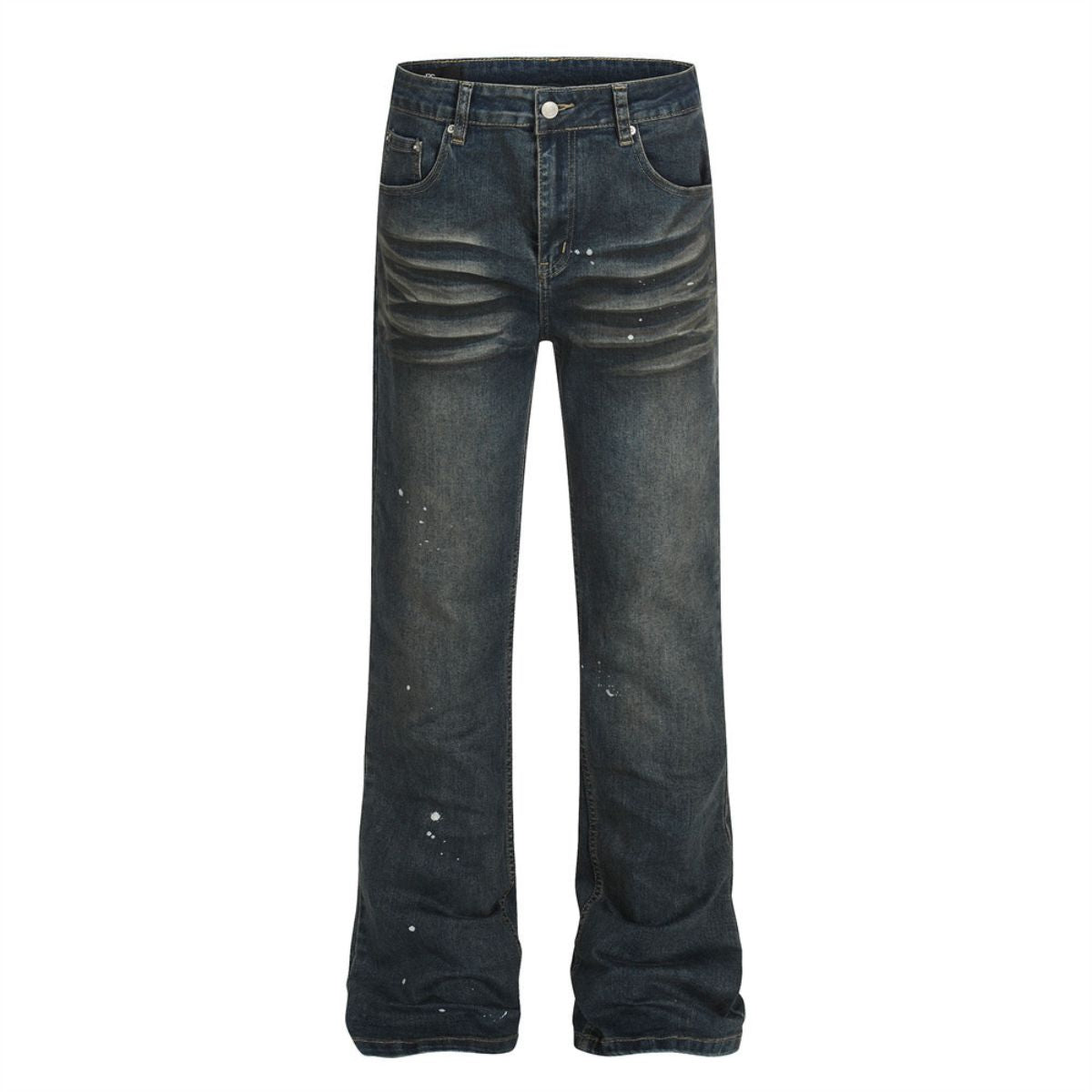 Men's Distressed Paint Splatter Denim Pants Vintage Loose Flare