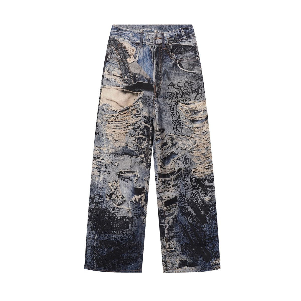 Unisex Streetwear Printed Baggy Jeans