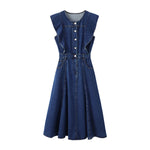 Armhole Ruffle Sleeveless Denim Midi Dress