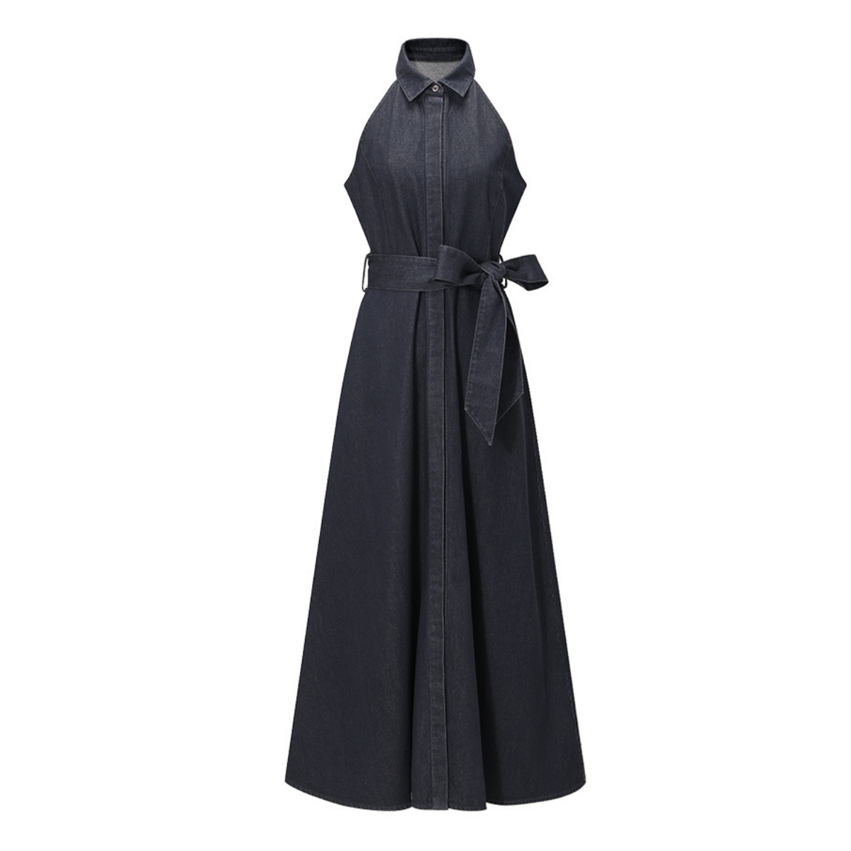 Self-Tied Halter Neck Denim Maxi Dress