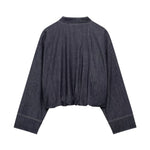 Indigo Zip Up Gathered Denim Jacket