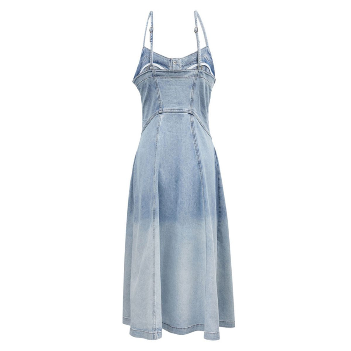 Button-Front Spaghetti Straps Denim Midi Dress