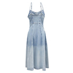 Button-Front Spaghetti Straps Denim Midi Dress
