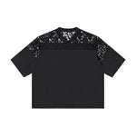 Openwork Lace-Stitching V-Neck Boxy Tee