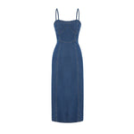 Spaghetti Straps Fitted Denim Midi Dress