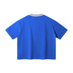 Oversized Color-Block Ribbed Collar Comfortable Tee