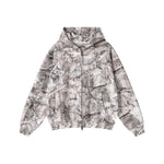 Double-Slider Zipper Branch Camouflage Fleece Hoodie