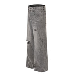 Smoky Gray Distressed Wide-Leg Jeans