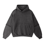 Stone-Washed Mock Two-Layer Hoodie