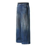 Faded Wash Distressed Baggy Frayed-Hem Jeans