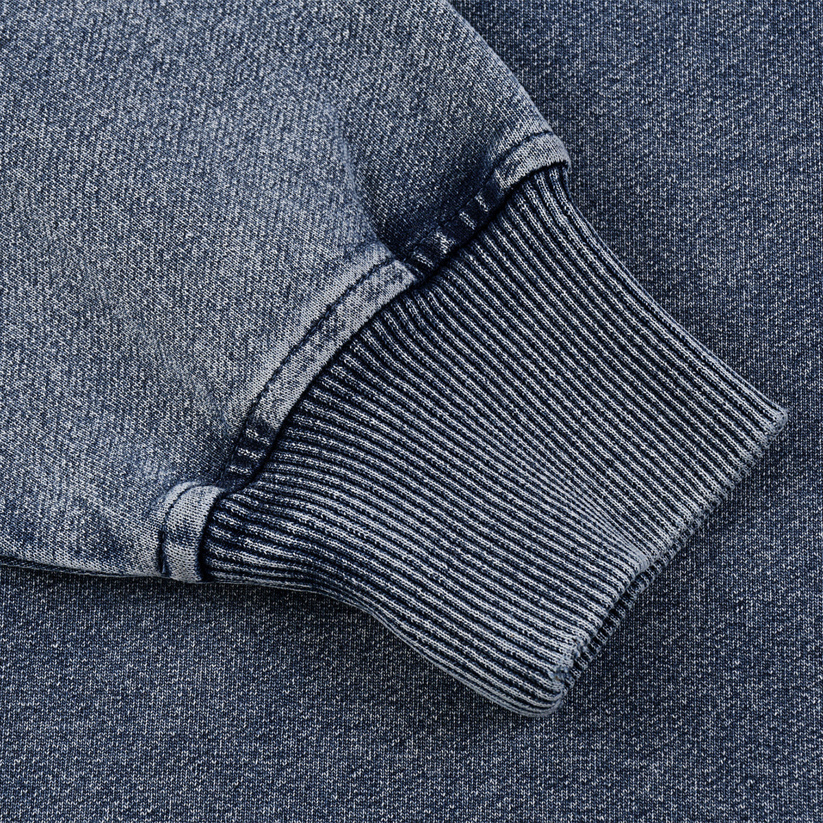 Crew Neck Washed Knit Denim Sweatshirt