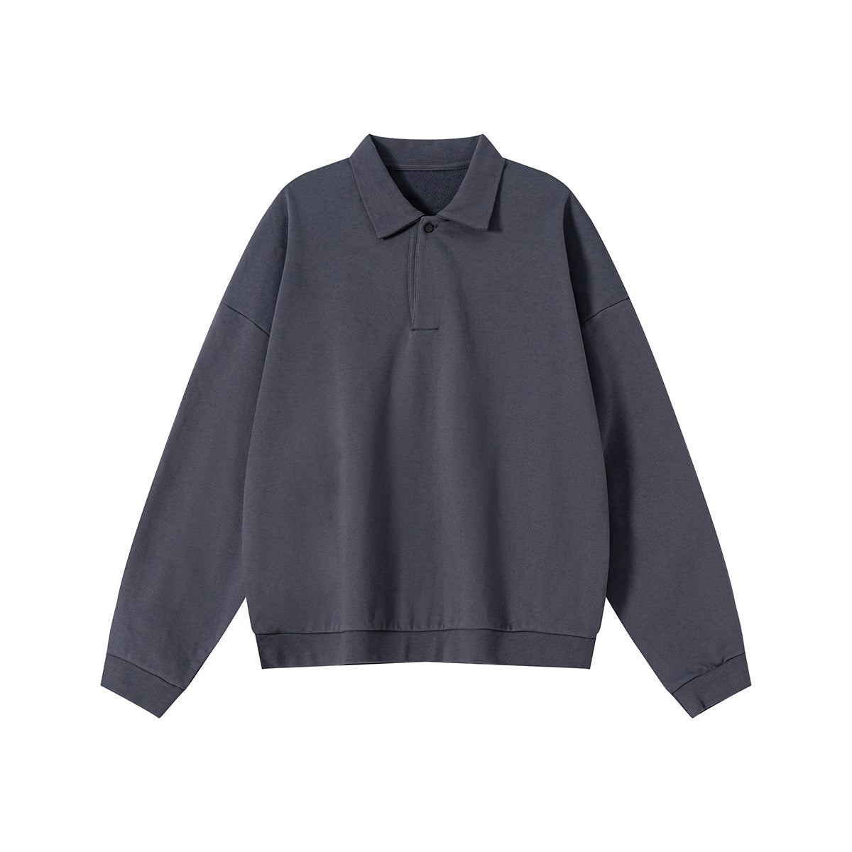 Relaxed Fit Solid Color Polo Neck Sweatshirt