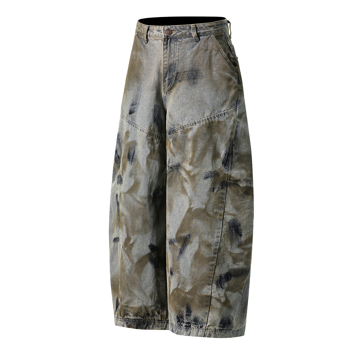 Vintage Tie-Dye Barrel-Leg Distressed Jeans