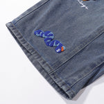 Embroidered Patch High Waist Wide Shorts