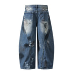 Distressed Paint Splatter Barrel-Leg Jeans